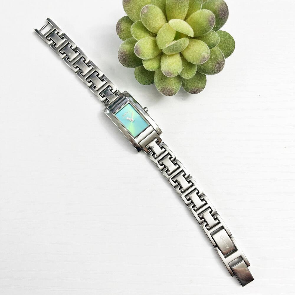 DKNY Mermaid Face Rectangle Silver Link Women's Watch